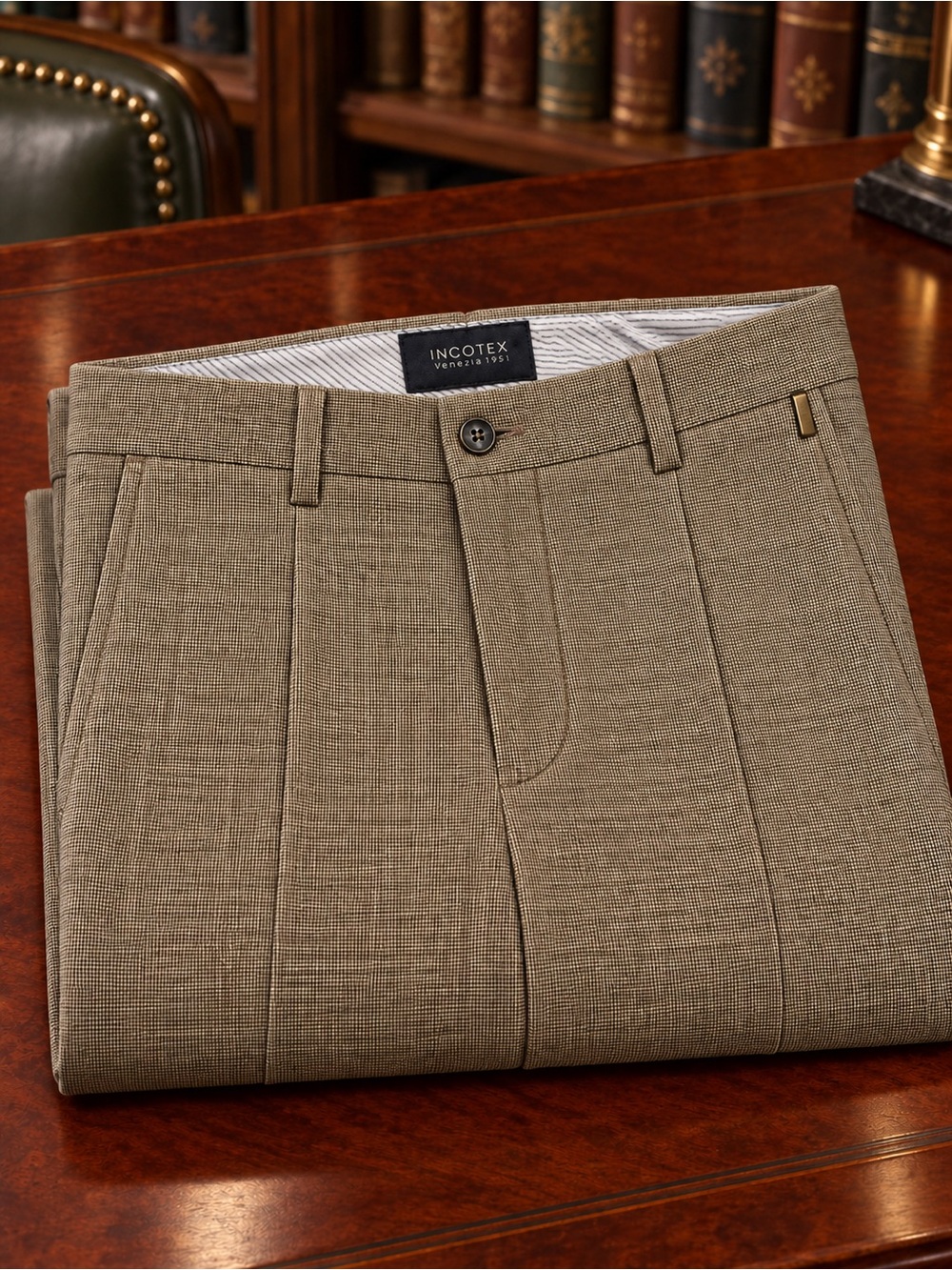 Incotex Venezia 1951 Tan Micro-Check Dress Pants